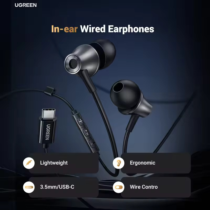 Handsfree USB-C UGREEN EP105, Negru