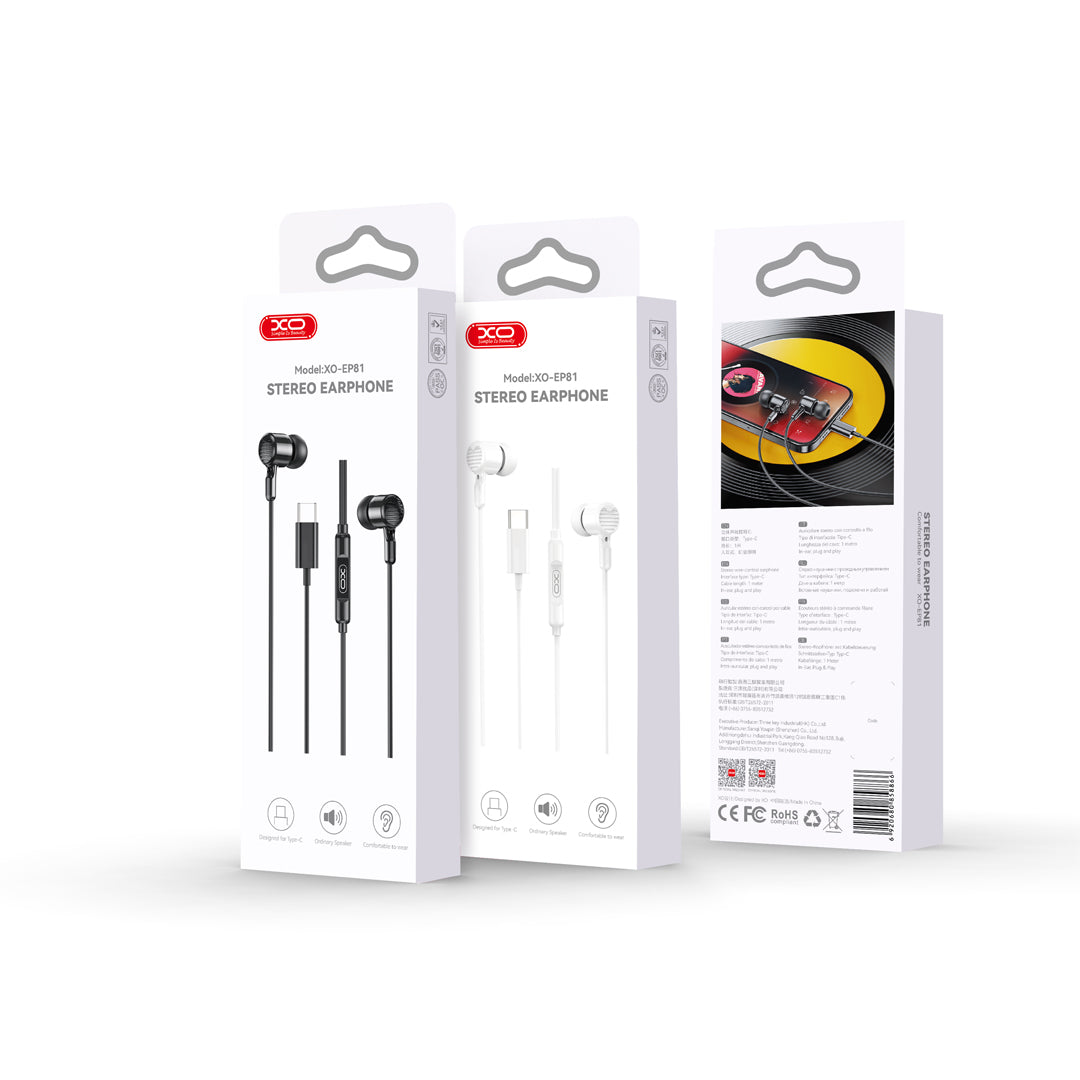 Handsfree USB-C XO Design EP81, Negru