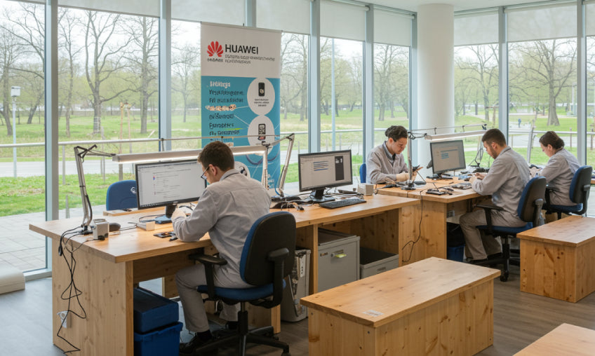 Spațiu de reparații Huawei cu un mesaj ecologic