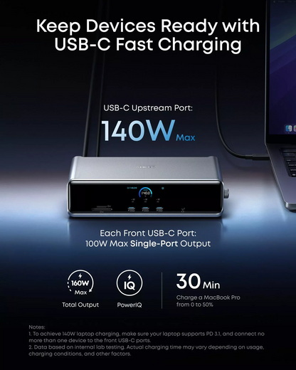 Hub Multifunctional Anker Prime, 3 x USB-A - 4 x USB-C - 1 x Display Port - 2 x HDMI - 1 x Jack 3.5mm - 1 x RJ45 - 1 x SD - 1 x microSD, Gri A83B33A1