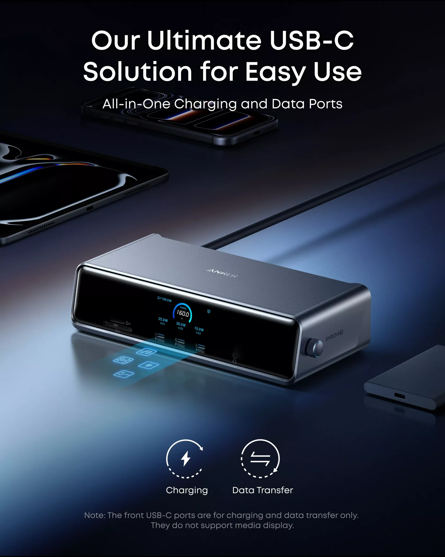 Hub Multifunctional Anker Prime, 3 x USB-A - 4 x USB-C - 1 x Display Port - 2 x HDMI - 1 x Jack 3.5mm - 1 x RJ45 - 1 x SD - 1 x microSD, Gri A83B33A1