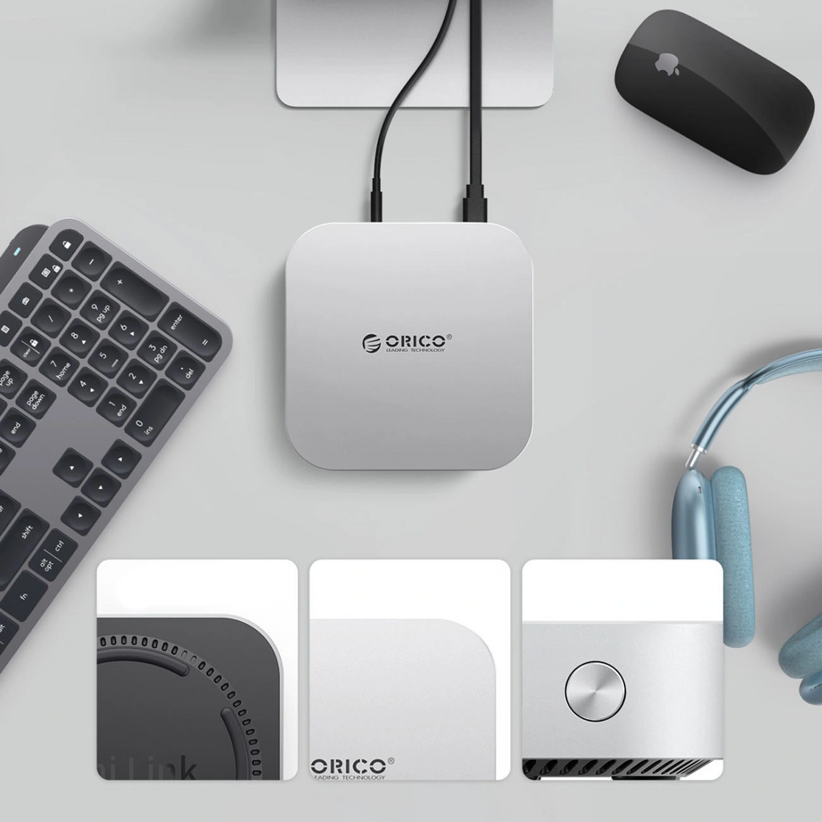 Hub Multifunctional Orico MiniLink M49P pentru Apple Mac Mini M4, 9in1, Argintiu
