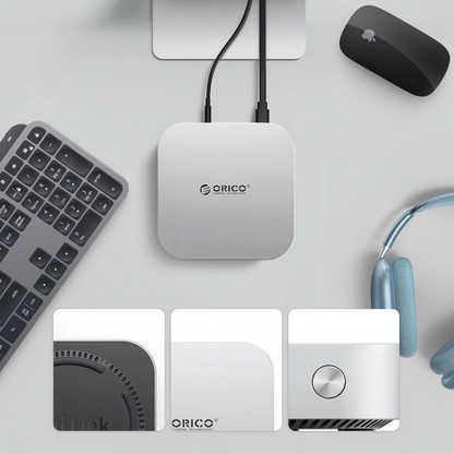 Hub Multifunctional Orico MiniLink M49P pentru Apple Mac Mini M4, 9in1, Argintiu