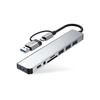 Hub USB / USB-C Tech-Protect HB06, 2 x USB-A 3.0 - 2 x USB-A - 1 x USB-C - 1 x Jack 3.5mm - 1 x SD - 1 x microSD, Gri