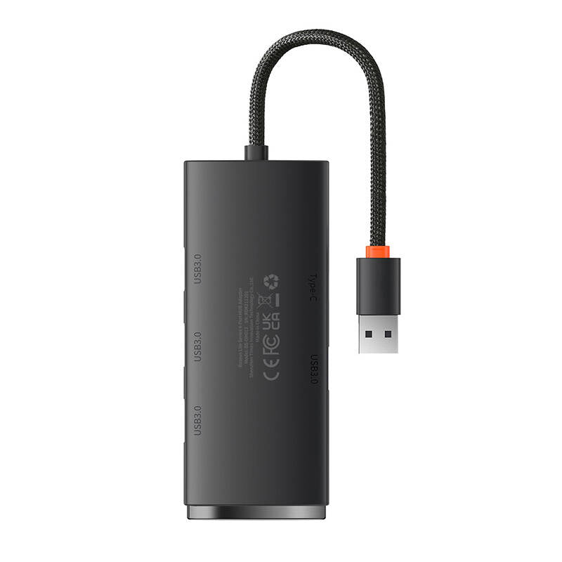 Hub USB Baseus Lite, 4 x USB-A 3.0 - 1 x USB-C, 0.25m, Negru WKQX030001