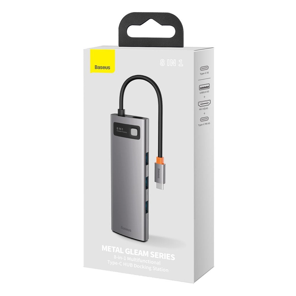 Hub USB-C Baseus, 3 x USB-A 3.0 - 1 x USB-C - 1 x HDMI - 1 x SD - 1 x microSD - RJ45, Gri CAHUB-CV0G