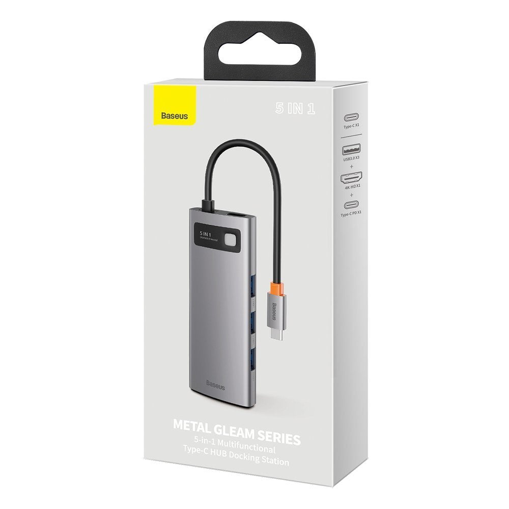 Hub USB-C Baseus Metal Gleam, 3 x USB-A 3.0 - 1 x USB-C - 1 x HDMI, Gri CAHUB-CX0G