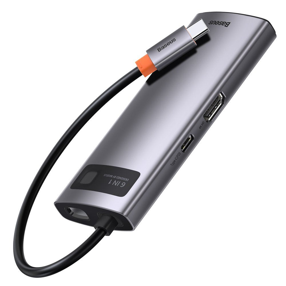 Hub USB-C Baseus Metal Gleam, 3 x USB-A 3.0 - 1 x USB-C - 1 x HDMI - 1 x RJ45, Gri CAHUB-CW0G