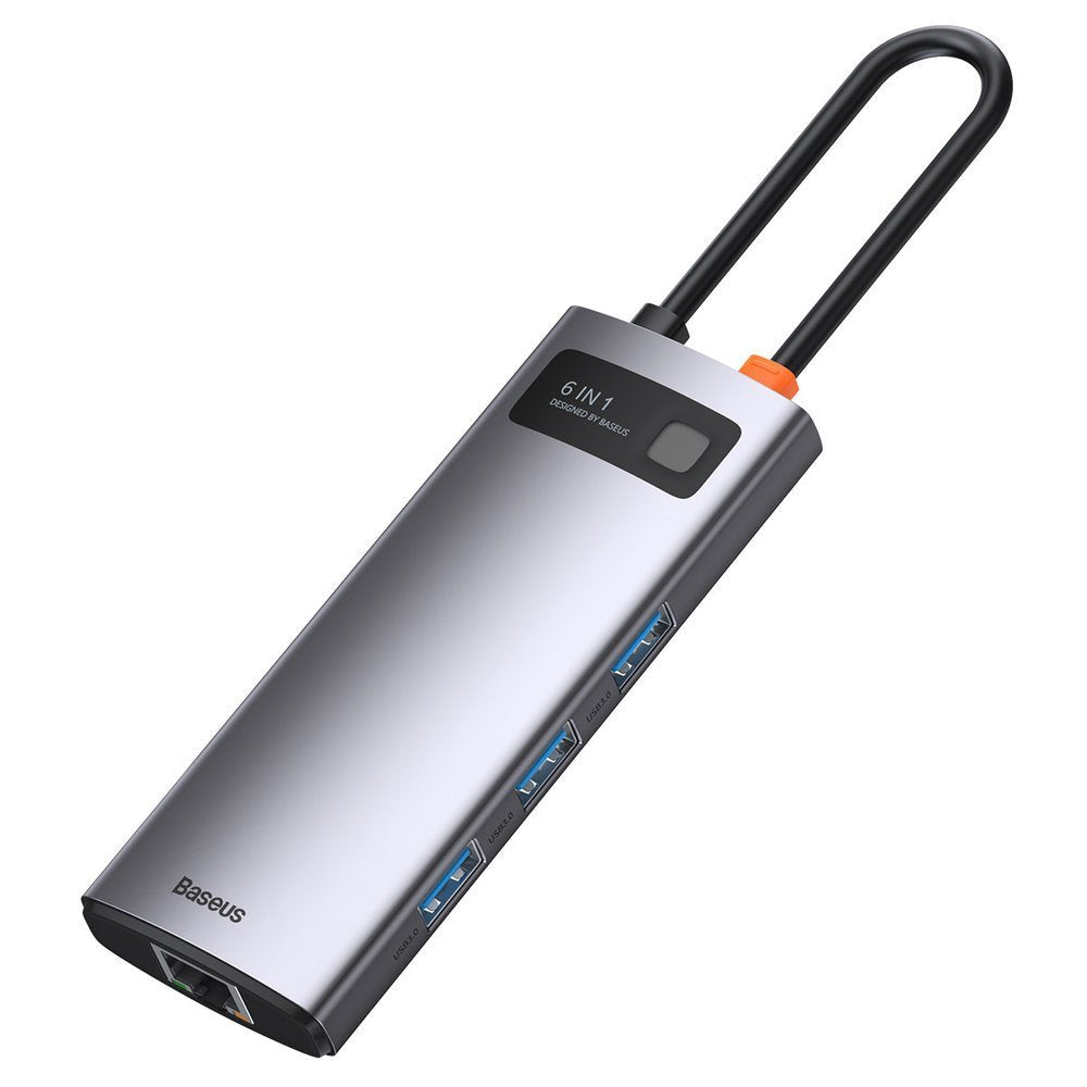 Hub USB-C Baseus Metal Gleam, 3 x USB-A 3.0 - 1 x USB-C - 1 x HDMI - 1 x RJ45, Gri CAHUB-CW0G