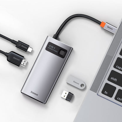 Hub USB-C Baseus Metal Gleam, 2 x USB-A - 1 x USB-C - 1 x HDMI, Gri CAHUB-CY0G