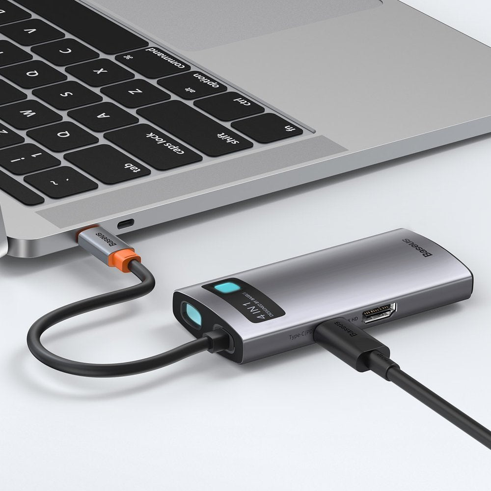 Hub USB-C Baseus Metal Gleam, 2 x USB-A - 1 x USB-C - 1 x HDMI, Gri CAHUB-CY0G