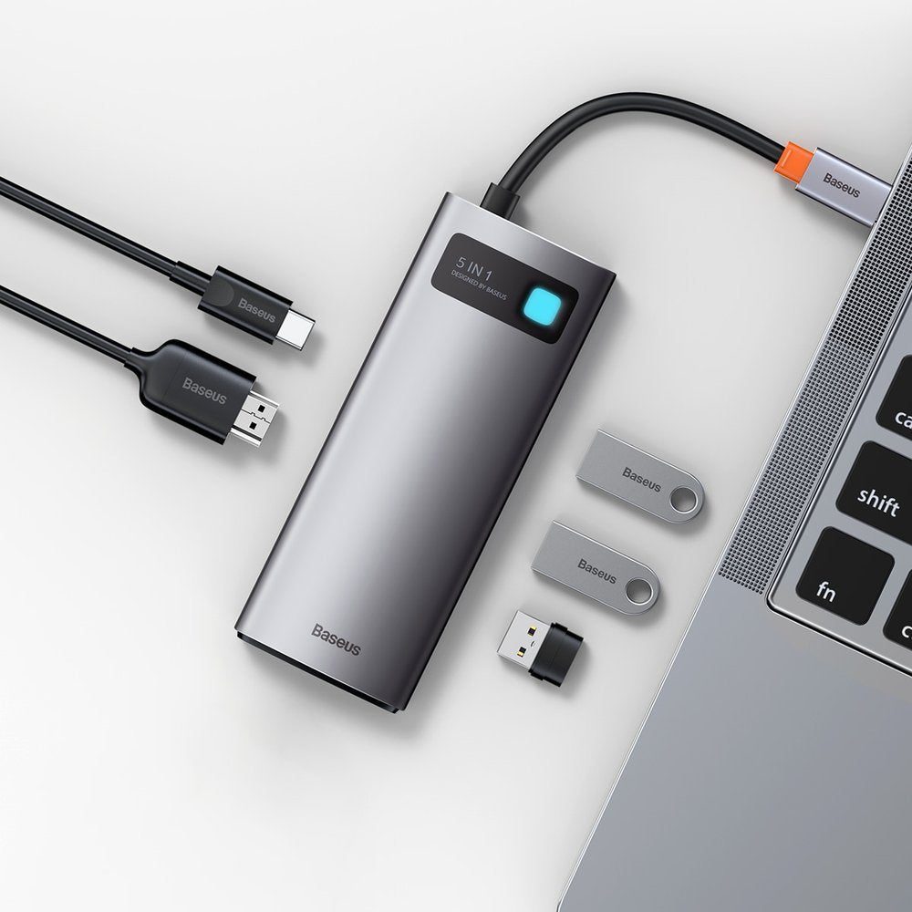 Hub USB-C Baseus Metal Gleam, 3 x USB-A 3.0 - 1 x USB-C - 1 x HDMI, Gri CAHUB-CX0G