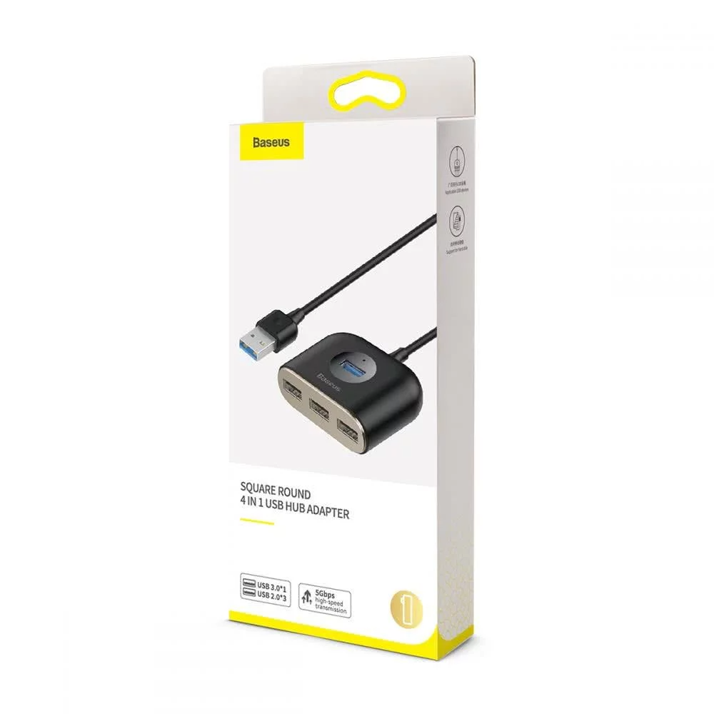 Hub USB Baseus Square, 1 x USB-A 3.0 - 3 x USB-A, Negru CAHUB-AY01