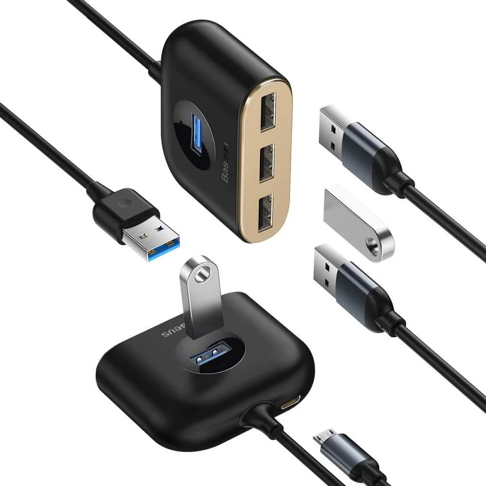 Hub USB Baseus Square, 1 x USB-A 3.0 - 3 x USB-A, Negru CAHUB-AY01