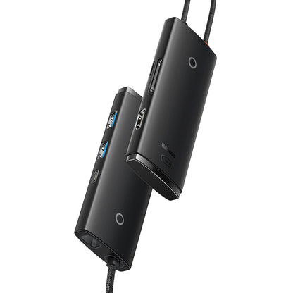 Hub USB-C Baseus, 2 x USB-A 3.0 - 1 x USB-C - 1 x HDMI - 1 x SD - 1 x microSD, Negru WKQX050001