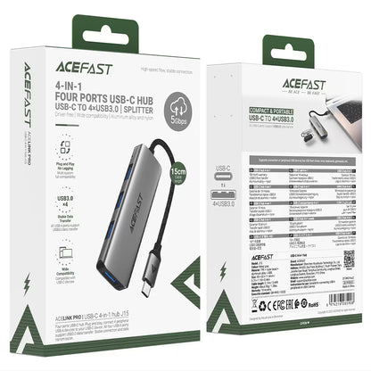 Hub USB-C Acefast J15, 4in1, Gri