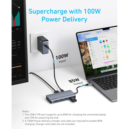 Hub USB-C Anker, 1 x USB-A 3.2 - 3 x USB-A - 1 x USB-C - 2 x HDMI, Gri A83740A2