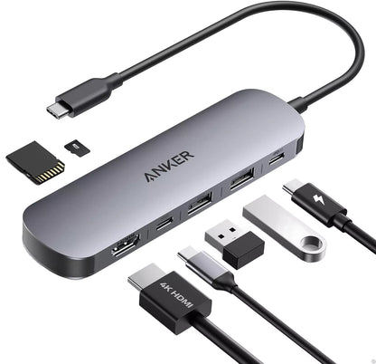 Hub USB-C Anker, 2 x USB-A 3.0 - 2 x USB-C - 1 x HDMI - 1 x SD - 1 x microSD, Gri A83D2HA1