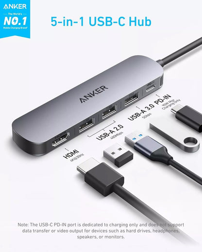 Hub USB-C Anker, 2 x USB-A - 1 x USB-A 3.0 - 1 x USB-C - 1 x HDMI, Gri A8357HA0