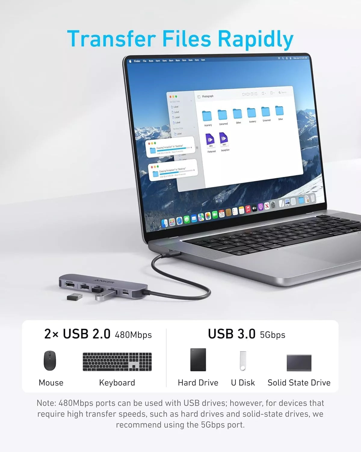 Hub USB-C Anker, 2 x USB-A - 1 x USB-A 3.0 - 1 x USB-C - 1 x HDMI, Gri A8357HA0