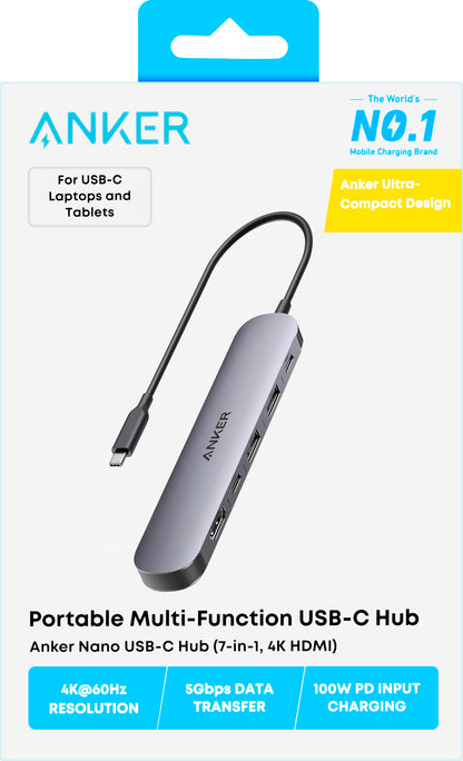 Hub USB-C Anker, 2 x USB-A 3.0 - 2 x USB-C - 1 x HDMI - 1 x SD - 1 x microSD, Gri A83D2HA1