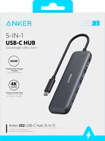 Hub USB-C Anker 332, 2 x USB-A - 2 x USB-C - 1 x HDMI, Gri A8355H11