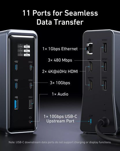 Hub Multifunctional Anker Prime 737, 2 x USB-A 3.0 - 3 x USB-A - 5 x USB-C - 2 x HDMI - 1 x Jack 3.5mm - 1 x RJ45, Negru A83B63A1