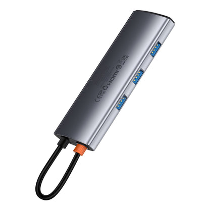 Hub USB-C Baseus Joystar, 3 x USB-A 3.0 - 1 x USB-C - 1 x HDMI - 1 x SD - 1 x microSD, Argintiu B00030708811-00