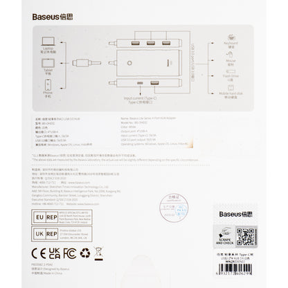 Hub USB-C Baseus Lite, 4 x USB-A 3.2, 2m, Alb