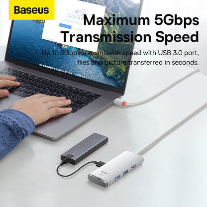 Hub USB-C Baseus Lite, 4 x USB-A 3.2, 2m, Alb