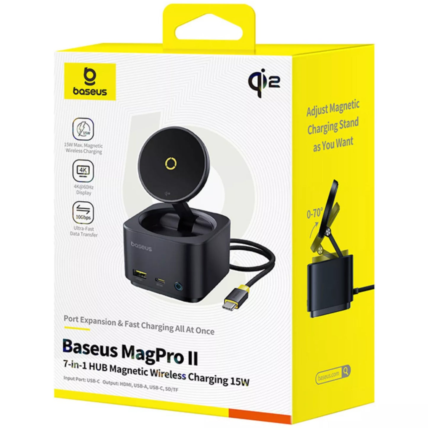Hub USB-C Baseus MagPro II 7in1, 1 x USB-A - 2 x USB-C - 1 x HDMI - 1 x QI - 1 x SD - 1 x microSD, Negru B00072900121-00