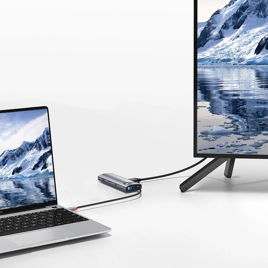 Hub USB-C Baseus Metal Gleam, 2 x USB-A 3.0 - 2 x USB-C - 1 x HDMI - 1 x SD - 1 x microSD, Gri WKWG020113