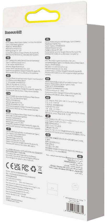 Hub USB-C Baseus Metal Gleam, 2 x USB-A 3.0 - 2 x USB-C - 1 x HDMI - 1 x SD - 1 x microSD, Gri WKWG020113