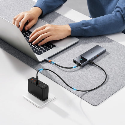 Koncentrator USB-C Baseus Metal Gleam II, 2 x USB-C - 3 x USB-A - 1 x HDMI - 1 x jack 3,5 mm - 1 x RJ45 - 1 x SD - 1 x microSD, szary