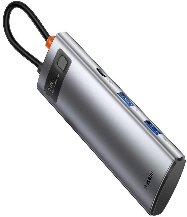Hub USB-C Baseus Metal Gleam, 2 x USB-A 3.0 - 2 x USB-C - 1 x HDMI - 1 x SD - 1 x microSD, Gri WKWG020113