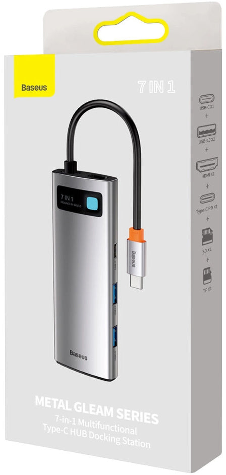 Hub USB-C Baseus Metal Gleam, 2 x USB-A 3.0 - 2 x USB-C - 1 x HDMI - 1 x SD - 1 x microSD, Gri WKWG020113