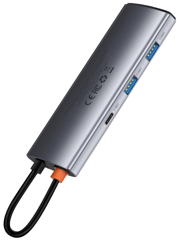 Hub USB-C Baseus Metal Gleam, 2 x USB-A 3.0 - 2 x USB-C - 1 x HDMI - 1 x SD - 1 x microSD, Gri WKWG020113