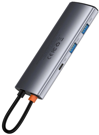 Hub USB-C Baseus Metal Gleam, 2 x USB-A 3.0 - 2 x USB-C - 1 x HDMI - 1 x SD - 1 x microSD, Gri WKWG020113