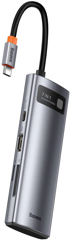 Hub USB-C Baseus Metal Gleam, 2 x USB-A 3.0 - 2 x USB-C - 1 x HDMI - 1 x SD - 1 x microSD, Gri WKWG020113