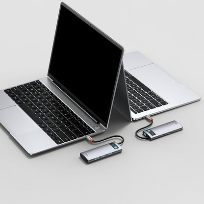 Hub USB-C Baseus Metal Gleam, 3 x USB-A - 1 x USB-C - 1 x HDMI, Gri WKWG020013