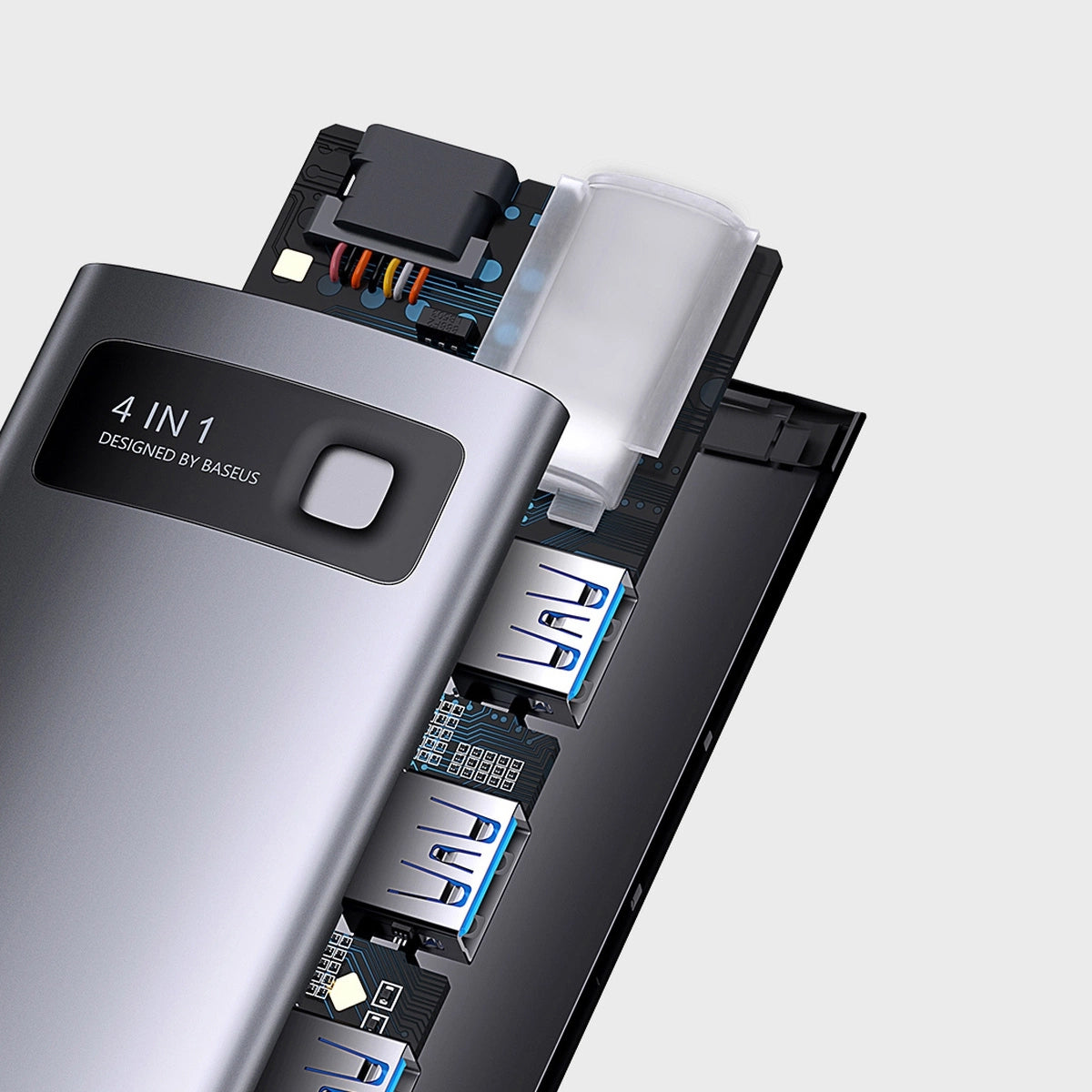 Hub USB-C Baseus Metal Gleam, 3 x USB-A - 1 x RJ45, Gri WKWG070113