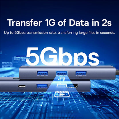 Hub USB-C Baseus UltraJoy, 4 x USB-A 3.0 - 1 x USB-C - 1 x HDMI - 1 x VGA, Gri B00052803811-01