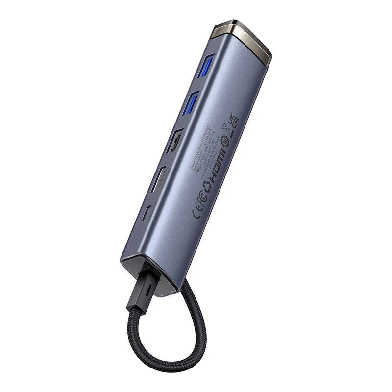 Hub USB-C Baseus UltraJoy, 2 x USB-A 3.0 - 1 x USB-A - 2 x USB-C - 1 x HDMI, Gri B00052802811-02