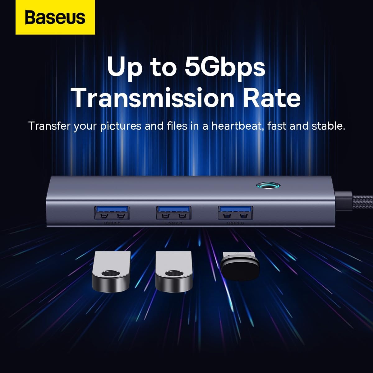 Baseus UltraJoy USB-C Hub, 3 x USB-A 3.0 - 1 x RJ45, szary B0005280A813-00 