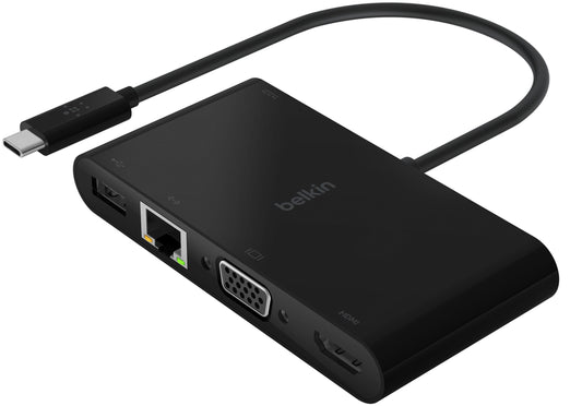 Hub USB-C Belkin Connect, 1 x USB-A 3.0 - 1 x USB-C - 1 x HDMI - 1 x VGA - 1 x RJ45, Negru AVC004btBK