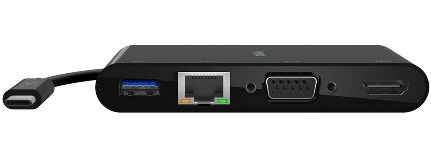 Hub USB-C Belkin Connect, 1 x USB-A 3.0 - 1 x HDMI - 1 x VGA - 1 x RJ45, Negru AVC005btBK