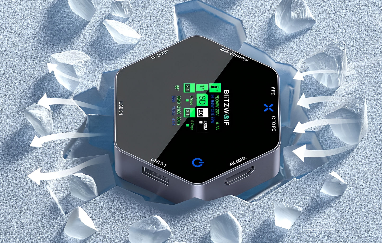 Hub USB-C BlitzWolf BW-TH16, 8in1, Gri