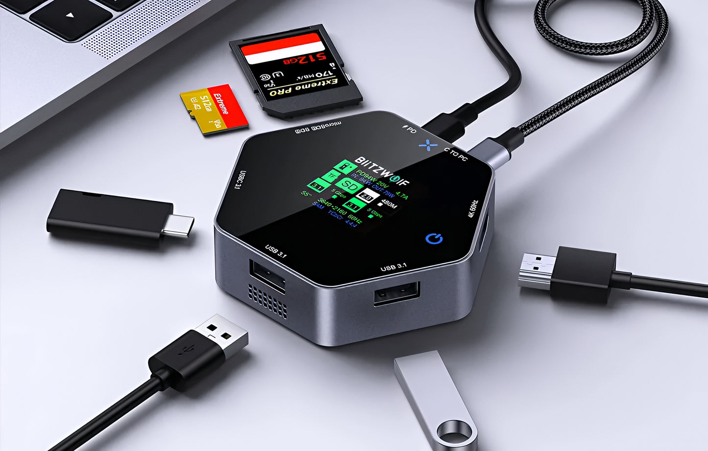 Hub USB-C BlitzWolf BW-TH16, 8in1, Gri