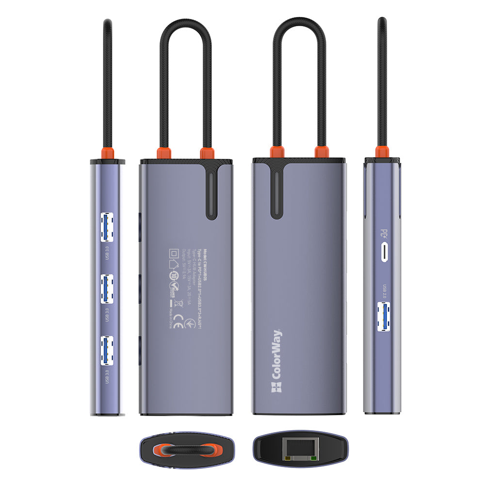 Hub USB-C ColorWay CW-HUB03, 6in1, Argintiu