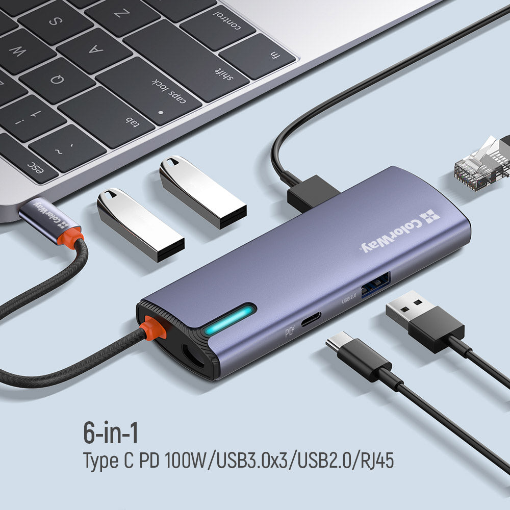 Hub USB-C ColorWay CW-HUB03, 6in1, Argintiu